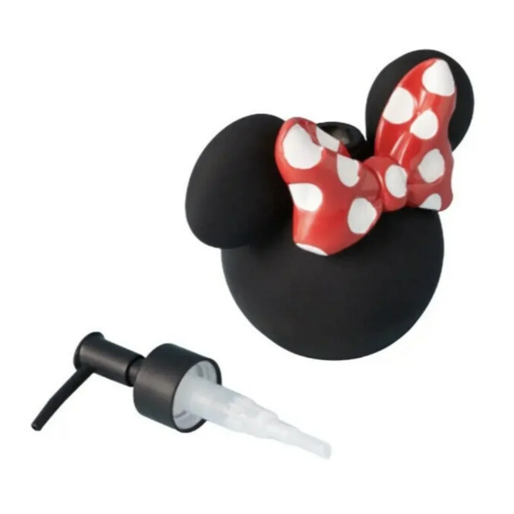 New Disney Minnie‎ Polka Dot Bow Lotion Soap Pump Dispenser Black Resin 6x6